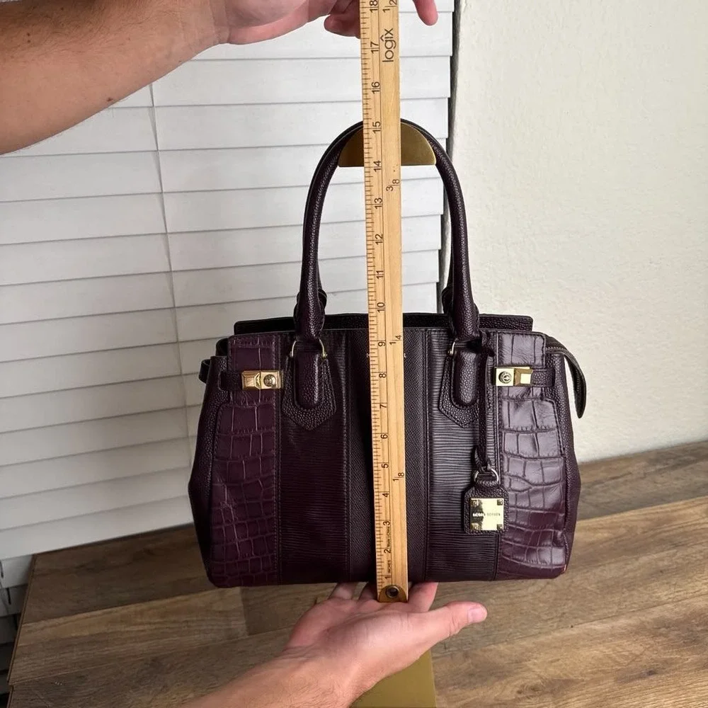 Henri Bendel Leather Patchwork Satchel Burgundy Croc Embossed Limited Edition